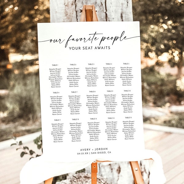 Modern Wedding Seating Chart | Minimalist Seating Chart | Boho Wedding Seating Chart Sign | Our Favorite People | Editable Template M9