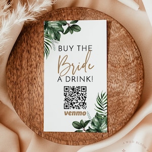 Buy The Bride A Drink, Tropical Bachelorette Venmo Card, QR Code Cash App Sticker Ticket, Beach Bachelorette Party, P3