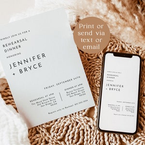 Minimalist Rehearsal Dinner Invitation, Modern Wedding Rehearsal Invite, The Night Before Invite, Editable Template, M3
