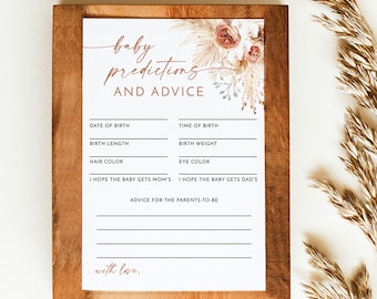 Baby Shower Advice and Predictions Card, Girl, New Parents, Mommy, Boho, Instant Download, Editable Template, A2