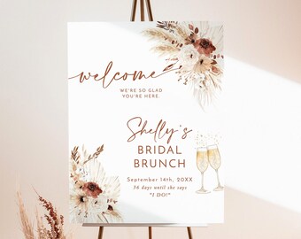 Boho Bridal Brunch Shower Welcome Sign, Brunch and Bubbly, Fall Poster, Instant Download, Editable Template, A7