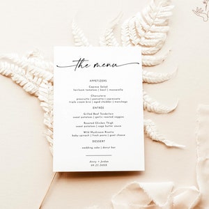 Modern bruiloftsdinermenu, minimalistisch trouwmenu, bruiloftvoedselmenu, eenvoudig trouwmenu, Let's Eat-menu, bewerkbare sjabloon, M9
