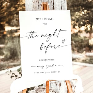 Rehearsal Dinner Welcome Sign, The Night Before Welcome, Minimalist Welcome Sign, Modern Wedding Welcome Sign, Editable Template, M9