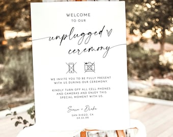 Modern Unplugged Ceremony Wedding Sign, Minimalist, Elegant, Instant Download, Editable Template, M9