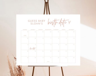 Guess the Due Date Calendar Game, Baby Girl Due Date Prediction Poster, Guess Baby's Birth Date Calendar, Editable Template BM1