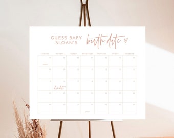Guess the Due Date Calendar Game, Baby Girl Prediction Poster, Baby's Birth, Instant Download, Editable Template, BM1