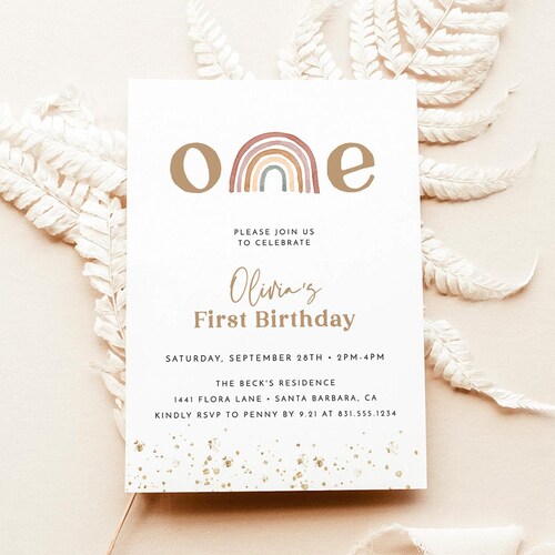 Muted Rainbow Birthday Party Invitation Baby Boy's First - Etsy