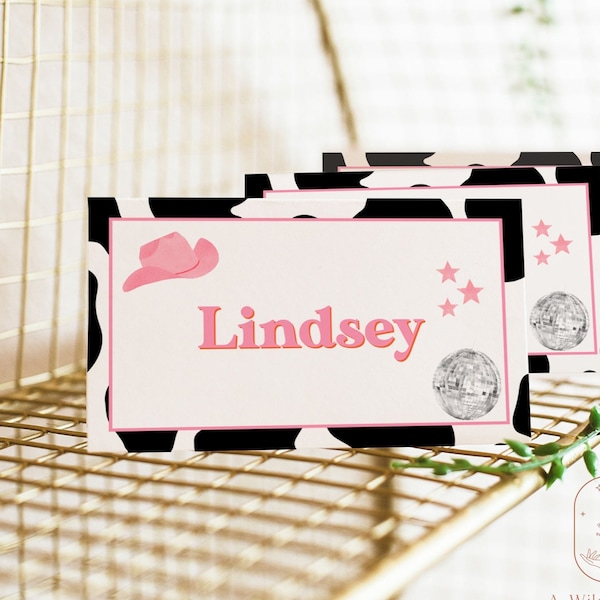 Disco Cowgirl Name Tag Template | Space Cowgirl Bachelorette Party | Bridesmaid Proposal Box Name Cards | Wedding Place Cards | D2