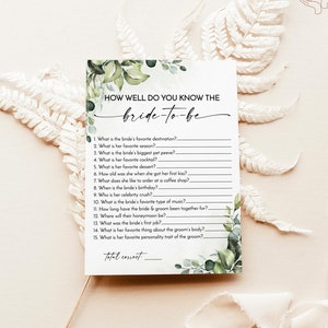How Well Do You Know the Bride-to-Be Game, Bridal Trivia Shower Game, Eucalyptus Greenery Bridal Shower Game, Editable Instant Download