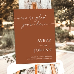 Minimalist Wedding Welcome Sign Template | We're So Glad You're Here | Modern Wedding Welcome | Fall Terracotta Wedding Welcome Poster | T2