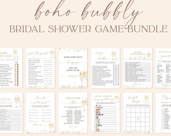 Bridal Shower Games Bundle | Boho Bridal Shower Games | Bridal Brunch Games | Gold Champagne Brunch and Bubbly | Editable Template | B2