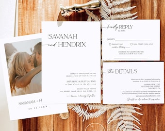 Modern Wedding Invitation Suite Template | Editable Minimalist Wedding Invite | Modern Wedding Invite | Photo Wedding Invitation | D1