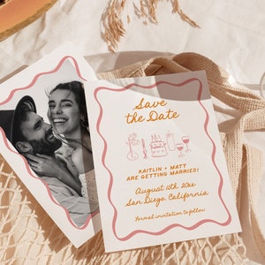 Save the Date Template, Wavy Hand Drawn Save the Date, Colorful Retro Save the Date, Photo Save the Dates, Editable Template, H1