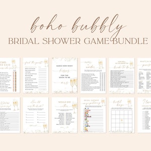 Bridal Shower Games Bundle | Boho Bridal Shower Games | Bridal Brunch Games | Gold Champagne Brunch and Bubbly | Editable Template | B2