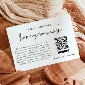 Honeymoon Fund Card Template, Honeymoon Wish Insert, Honeymoon Wish QR Code Card, Modern Wedding Cash Card, Minimalist Wedding, M4