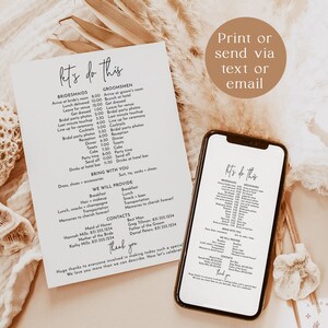 Wedding Party Timeline, Bridal Party Itinerary, Wedding Day Schedule, Order of Events Template, Wedding Party Itinerary Schedule, M1