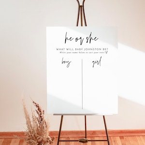 He or She What Will Baby Be Sign, Gender Guess Board, Gender Neutral Baby Shower, He or She Gender Reveal, Minimalist Baby Shower, BM1