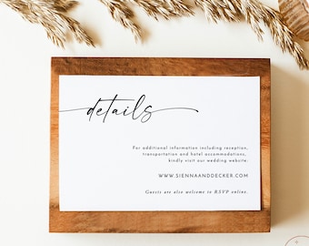 Minimalist Details Card, Modern Wedding, Insert, Printable, Editable Invitation, Instant Download, Editable Template, M9