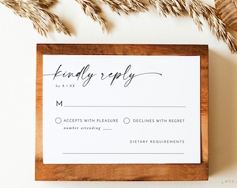 Minimalist RSVP Card, Modern Wedding Response, Insert, Printable, Reply, Instant Download, Editable Template, M9