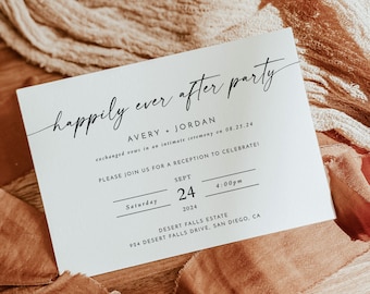 Happily Ever After Party Invite | Reception Party Invitation | Minimalist Wedding Elopement Announcement Card | Boho Reception Invite | M9