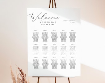 Signo de tabla de asientos minimalista, cartel de tabla de asientos de boda moderna, tabla de asientos minimalista, tabla de asientos de boda editable, M6