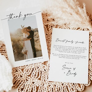 Photo Thank You Card Template | Minimalist Wedding Thank You Card | Modern Wedding Thank You | Boho Thank You Card | Editable Template | M9