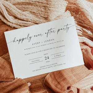 Happily Ever After Party Invite , Reception Party Invitation , Minimalist Wedding Elopement Announcement Card , Boho Reception Invite , M9