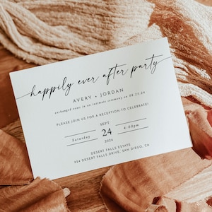 Happily Ever After Party Invite, Reception Party Invitation, Minimalist Wedding Elopement Announcement Card, Boho Reception Invite, M9
