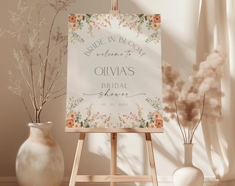 Bride in Bloom Bridal Shower Welcome Sign | Wildflower Floral Boho Poster | Printed & Shipped
