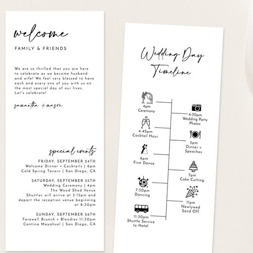 Wedding Timeline Template Wedding Itinerary Order of Events - Etsy