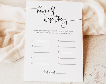 How Old Were The Parents-To-Be Game, Guess, Boho Baby Shower, Modern Minimal, They, Instant Download, Editable Template, M8
