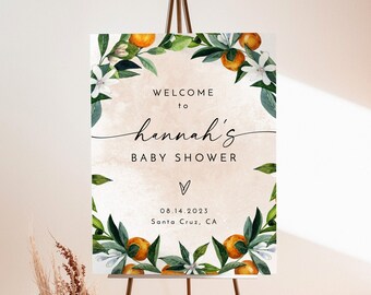 Cutie Baby Shower Welcome Sign, Citrus, Orange, Gender Neutral, Instant Download, Editable Template, O1