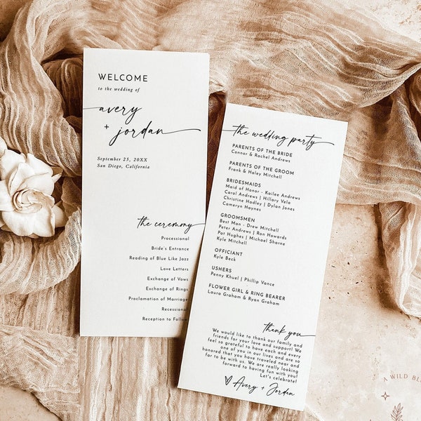 Minimalist Wedding Program | Winter Wedding | Order of Service | Boho Wedding Program | Modern Wedding Program | Editable Template | M9