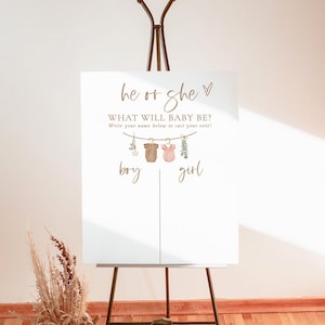 He or She What Will Baby Be Sign, Gender Guess Board, Gender Neutral Reveal, He or She Gender Reveal, Boho Gender Reveal Template, C2