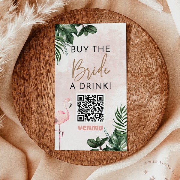 Buy The Bride A Drink, Tropical Bachelorette Venmo Card, QR Code Cash App Sticker Ticket, Beach Bachelorette Party, P3