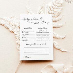 Prédictions et carte de conseils pour bébé, Cartes de conseils pour bébé, Shower de bébé sans distinction de sexe, Jeux de baby shower minimalistes, Modèle modifiable, M9