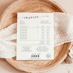 Minimalistische Rechnungsvorlage, Boho Small Business Rechnung, moderne Kundenrechnung, bearbeitbare Vorlage, Dienstleistungsrechnung, Geschäftsrechnung