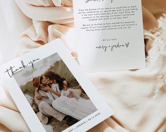 PRINTED + SHIPPED | Personalized Photo Thank You Card | Minimalist Wedding Modern Boho With Envelopes M4