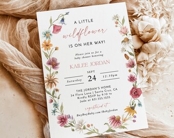 Wildflower Baby Shower Invite, Boho Girl, Garden Floral, Spring Flowers, Instant Download, Editable Template, W1