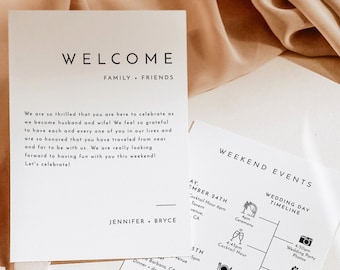 Minimalist Wedding Timeline Template, Modern Order of Events, Welcome Bag Card, Weekend Itinerary, Instant Download, Editable Template