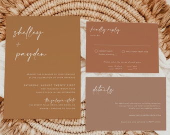 Burnt Orange Wedding Invitation | Minimalist Desert Sand Wedding Invite | Fall Wedding Invite | Rust Invite | Editable Template T2