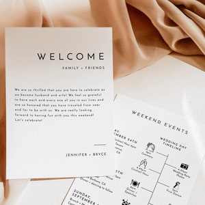 Minimalist Wedding Timeline Template | Modern Order of Events Timeline | Welcome Bag Card | Minimalist Wedding Weekend Itinerary