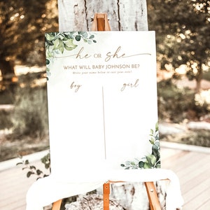 He or She What Will Baby Be Sign, Gender Guess Board, Gender Neutral Baby Shower, He or She Gender Reveal, Greenery Baby Shower, E1