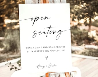Open Seating Sign Template, Modern Wedding Signage, Sit Anywhere Welcome Sign, Minimalist Signs, Instant Download, Editable Template, M9