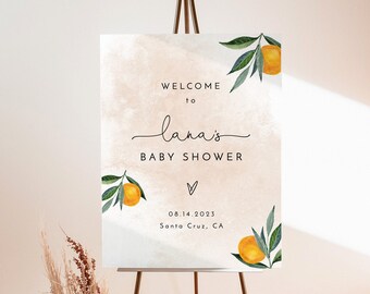 Cutie Baby Shower Welcome Sign, Citrus, Orange, Gender Neutral, Instant Download, Editable Template, O1
