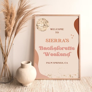 Retro Bachelorette Welcome Poster | 70s Bachelorette Party | Palm Springs Bachelorette Party Sign | Retro Disco Bachelorette Template | R1