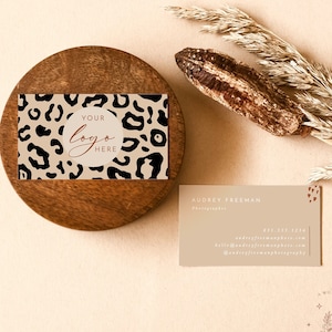Leopard-Print Kleine Visitenkarte, Boutique Visitenkarte, Template, Animal Print Visitenkarten, Boho Visitenkarte, WB-L1