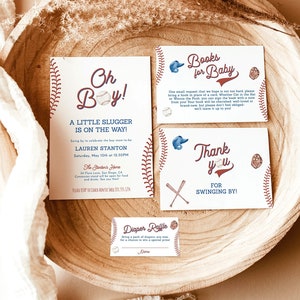 Baseball Baby Shower Invitation, Sports Baby Shower Bundle, A Little Slugger Is On the Way, Boy Baby Shower Invite, Editable Template R2