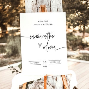 Minimalistisches Hochzeit Willkommensschild, Editierbares Willkommensschild Vorlage, Modernes Hochzeit Willkommensschild, druckbares Hochzeit Willkommensplakat, M8