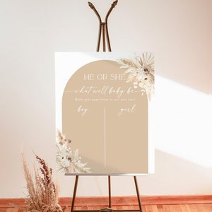 He or She What Will Baby Be Sign, Gender Guess Board, Gender Neutral Baby Shower, He or She Gender Reveal, Minimalist Baby Shower, A5